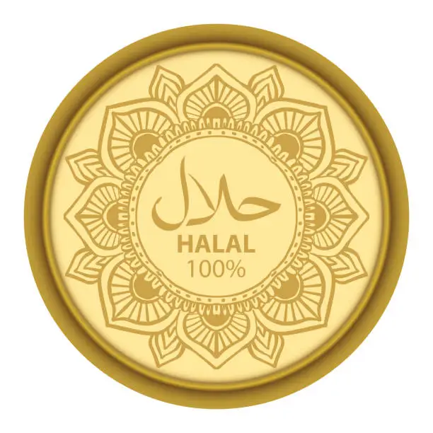 Vector illustration of Halal stamp rubber with mandala frame.