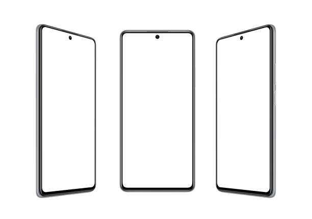 istock Modern phone templates. Isolated background and display for mockup, app design promotion. Smart phone in three positions 1365342620