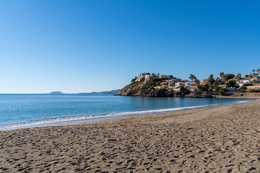 Bolnuevo, Spain - 7 January, 2022: view of the beach at Bolnuevo on the Costa Calida of Murcia in southern Spain