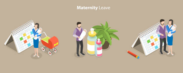 3D Isometric Flat Vector Conceptual Illustration of Maternity Leave 3D Isometric Flat Vector Conceptual Illustration of Maternity Leave, Gender Equality Issues in Child Upbringing gender change stock illustrations