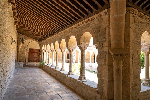 Avila, Spain - January 23, 2014: Cloister in the Monastery of Santo Tomas. Cloister of silence.