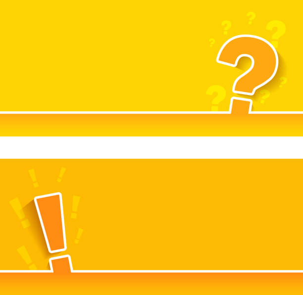 Large Question mark sign on yellow background. Set color long banner with place for text. Large Question mark sign on yellow background. Set color long banner with place for text. Orange Exclamation mark and question mark. Vector illustration exclamation background stock illustrations