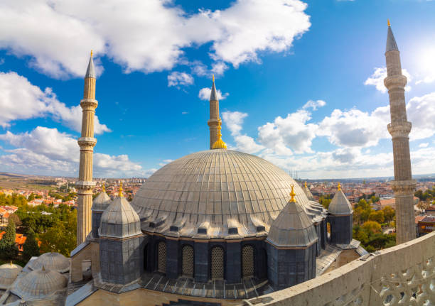 Dome of Selimiye Mosque and cityscape of Edirne. Islamic architecture background photo. Ramadan or islamic background photo.