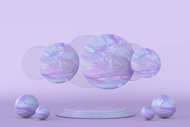 istock 3D minimal geometric shapes on pastel violet background. Empty marble purple podium. 1365353238