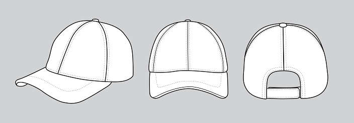 White baseball cap, line vector illustration isolated on white background.