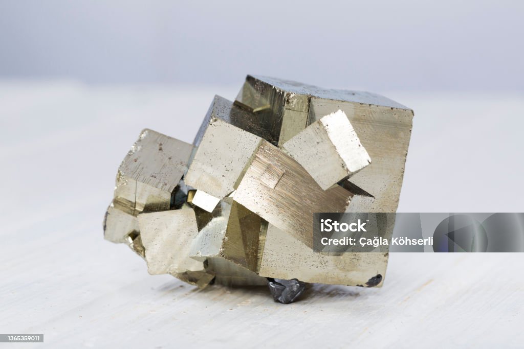 pyrite mineral specimen stone rock geology gem crystal Pyrite Stock Photo