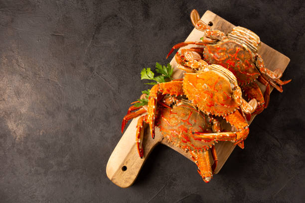 istock Dish of cooked crabs on the table. 1365359665