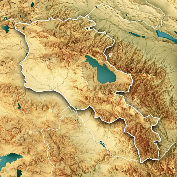 istock Armenia 3D Render Topographic Map Color Border 1365361913