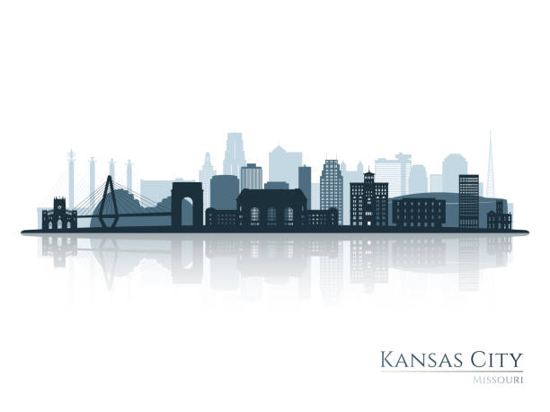 sylwetka panoramy kansas city z odbiciem. krajobraz kansas city, missouri. ilustracja wektorowa. - kansas city stock illustrations