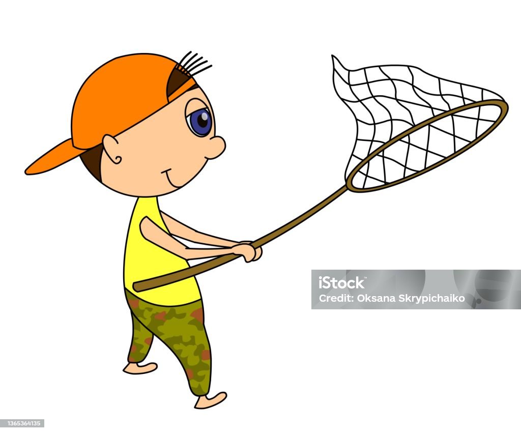 Capture .net Cartoon Funny Guy With A Net Character With A Cap In A Flat Style Isolated On A ...