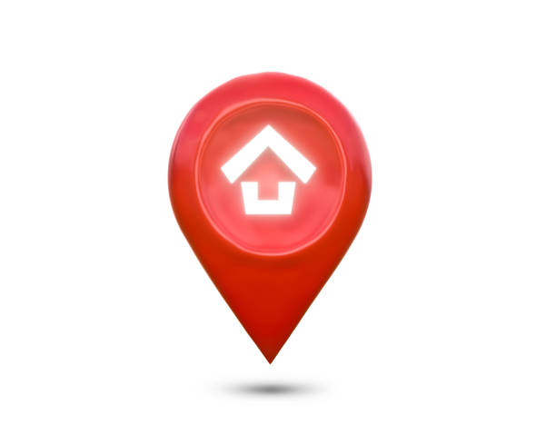 istock House symbol with red location pin icon on white background. 1365366022