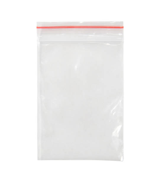 Clear plastic ziplock bag isolated on white background with clipping path stock photo