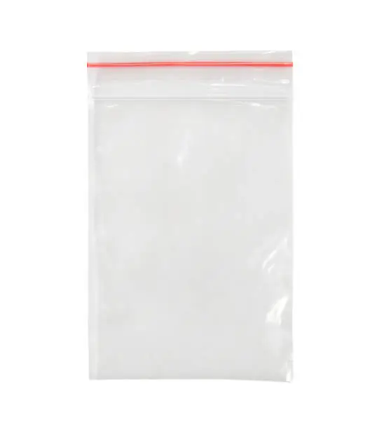 Clear plastic ziplock bag isolated on white background with clipping path