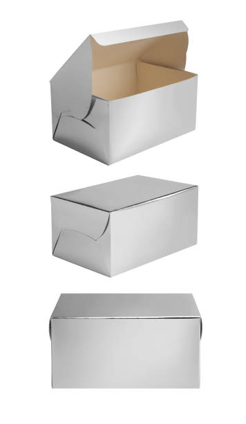 istock Silver color paper box isolated on white with clipping path 1365370215