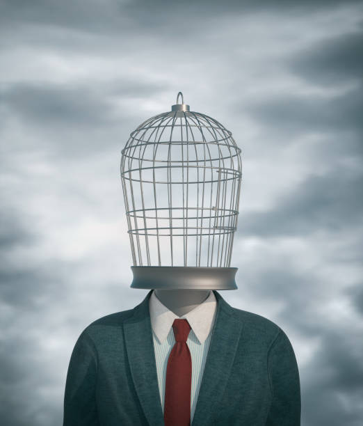 istock Businessman with a bird cage head. 1365370853