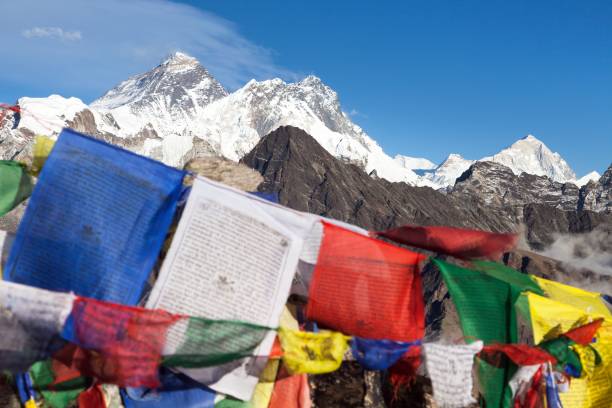 istock Mount Everest and Lhotse with buddhist prayer flags 1365373524