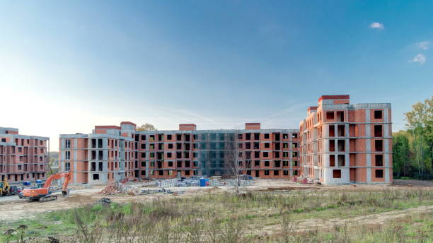 istock Tower cranes build large residential building in Moscow timelapse 1365373748