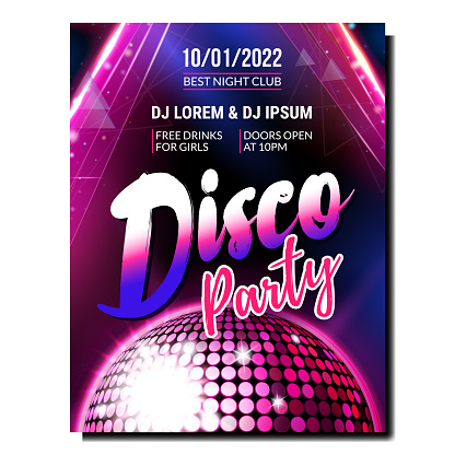 Disco music party poster background Fashion concert. Modern disco music art. realistic vector illustration