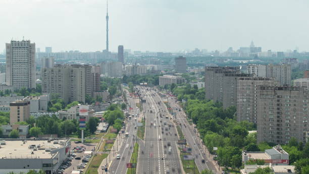 istock Traffic on the elevated road timelapse overpass on Yaroslavl highway in Moscow 1365376270