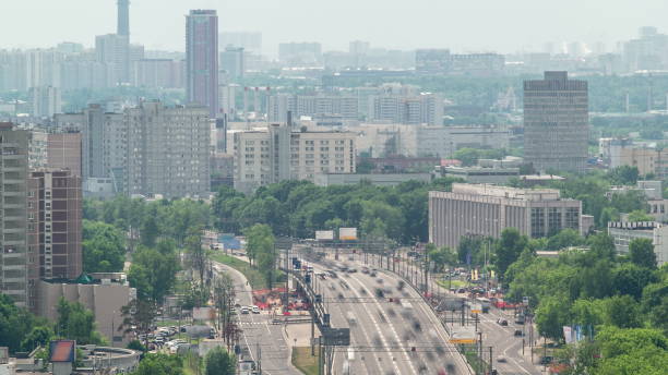 istock Traffic on the elevated road timelapse overpass on Yaroslavl highway in Moscow 1365376294
