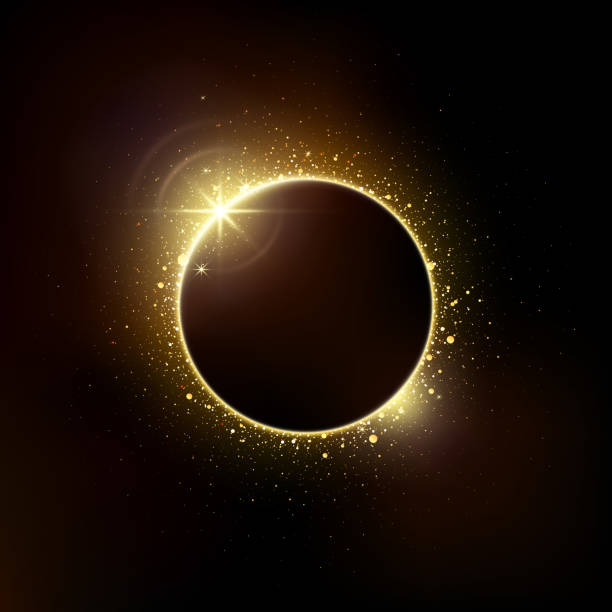 istock Gold circle of shiny particles on a dark background. Shining gold frame, place for text. Invitation vector background. Round border, frame. Card party Invitation. Lens flare effect on dark 1365376397