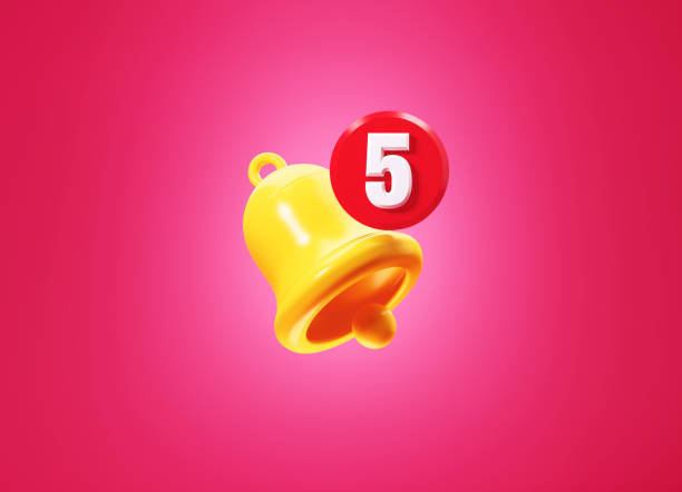 istock Subscription Concept - Yellow Notification Bell And Number 5 On Pink Background 1365377373