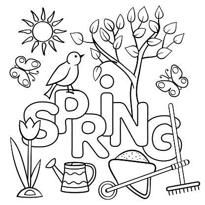 Coloring Page With The Word Spring Stock Illustration - Download Image ...
