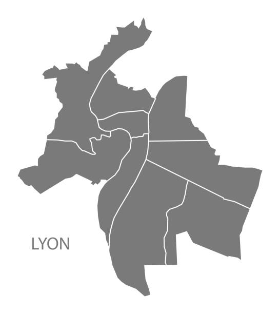 illustrations, cliparts, dessins animés et icônes de plan de la ville de lyon avec quartiers gris illustration forme silhouette - lyon