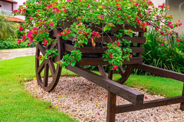 istock decorative wooden cart with flowers 1365384912
