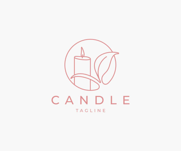 illustrazioni stock, clip art, cartoni animati e icone di tendenza di candela accesa con design di piante organiche. design vettoriale a luce di fuoco a candela aromatica. fiamma e foglie, ramo - aromatherapist