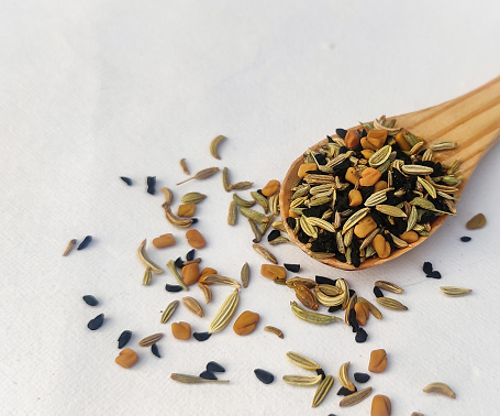 Spice_panch phoron is a whole spice blend, originating from the indian  Subcontinent. The name literally mean five spice. Fenugreek, Nigella, cumin, black mustard and fennel seeds in equal parts
