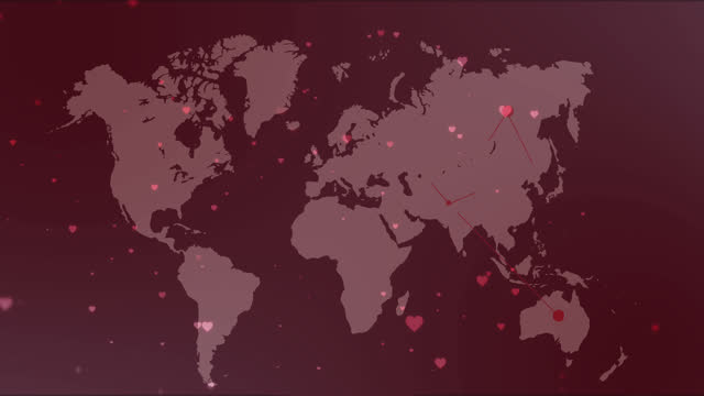 Animation of heart icons over world map