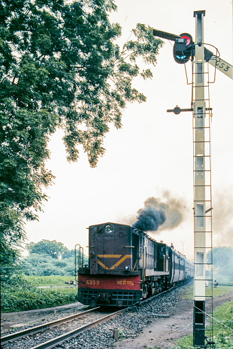 A historic steam train in northern Europe, on old film stock