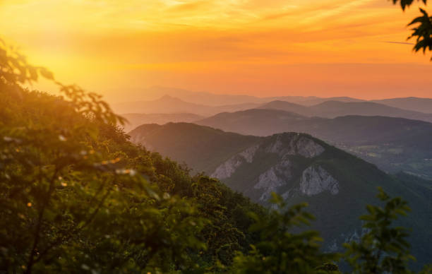 istock Sunset view from Serbian mountain Ovcar 1365387516