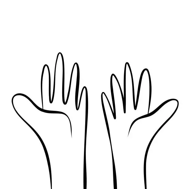 Vector illustration of Hands reaching out cartoon drawing