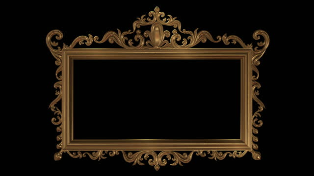 Gold Ornate Antique Rectangular Picture Frame With Alpha Matte Loop