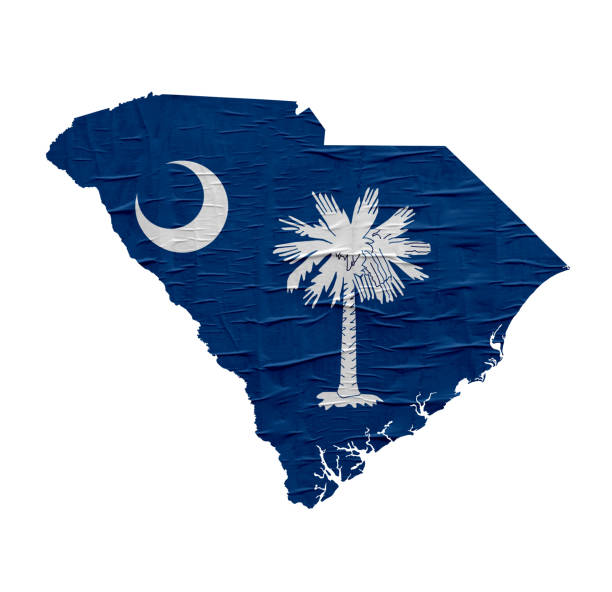 US State South Carolina map with flag stock photo