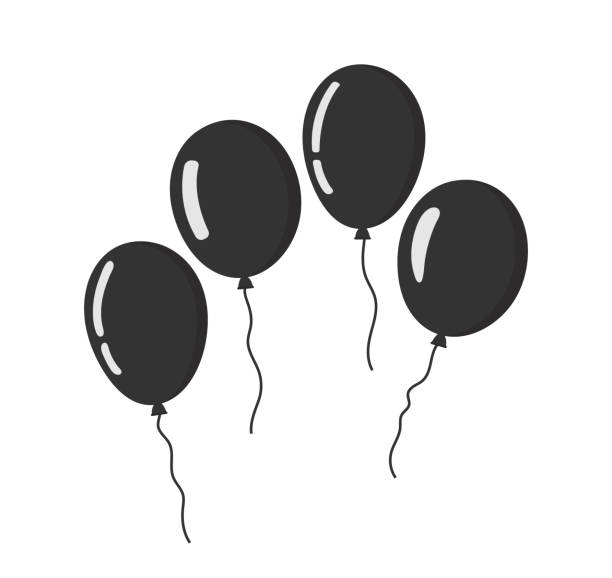 illustrations, cliparts, dessins animés et icônes de icônes de bulle. bouquet de baloons plats pour l’anniversaire, la fête et le carnaval. ballons noirs avec corde. silhouettes simples isolées sur fond blanc. symbole de l’enfant. vecteur - ballooning festival