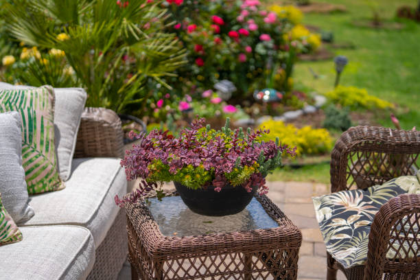 istock Beautiful patio with blooming flowers. 1365400731