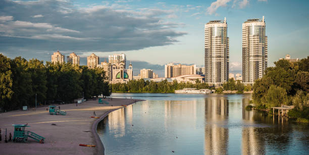 istock Panoramic cityscape skyline view of Kiev beach on river Dnieper 1365402245
