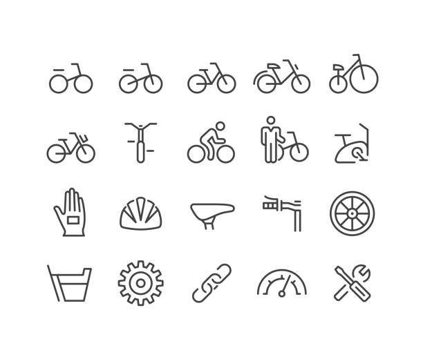 illustrazioni stock, clip art, cartoni animati e icone di tendenza di icone per biciclette - serie classic line - bike