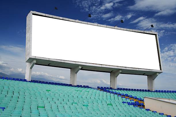 Information board on the stadium Stadium empty score board. scoreboard stadium sport seat stock pictures, royalty-free photos & images