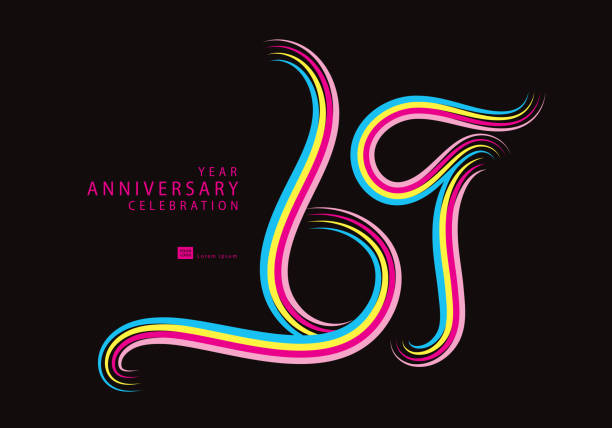 illustrazioni stock, clip art, cartoni animati e icone di tendenza di logo della celebrazione dell'anniversario dei 69 anni vettore di linee colorate, logo del 69 ° compleanno, numero 69, modello di banner, elementi del modello di design vettoriale per biglietto d'invito e poster. - venice film festival