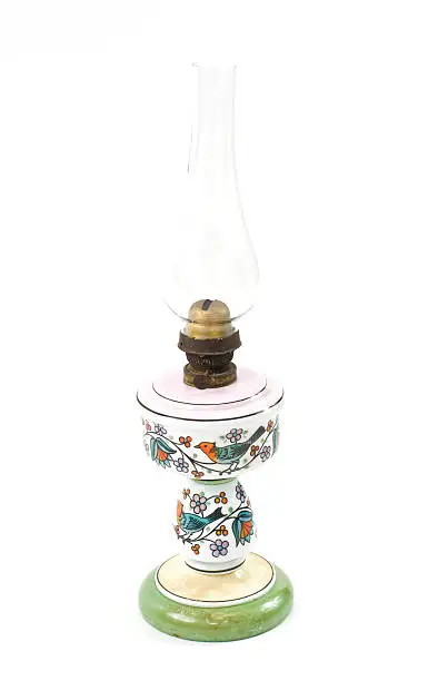 Old Fashioned Oil Lamp on white background.
