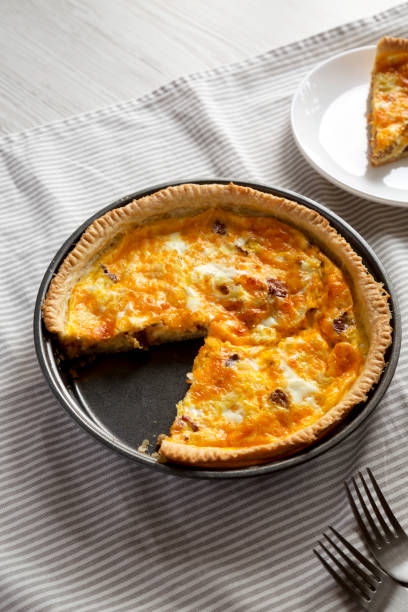 istock Homemade Bacon Quiche with Eggs and Cheddar Cheese, high angle view. 1365406862