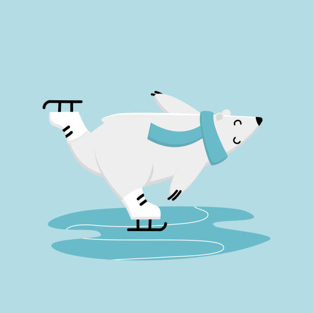 illustrazioni stock, clip art, cartoni animati e icone di tendenza di allenamento di pattinaggio su ghiaccio dell'orso polare. divertente mascotte invernale dei cartoni animati - ice skating sports venue animal winter