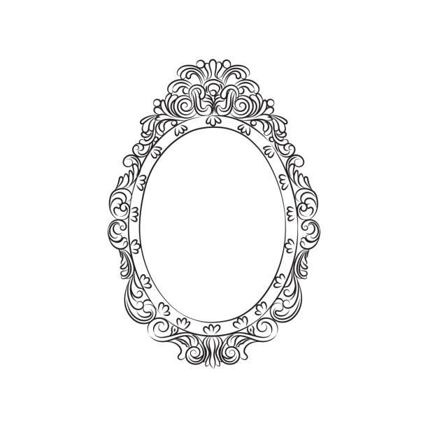 ilustrações, clipart, desenhos animados e ícones de quadro vintage oval, padrão ornamentado. quadro redondo de elite para convites de casamento, cartões de presente - mirror ornate silhouette vector