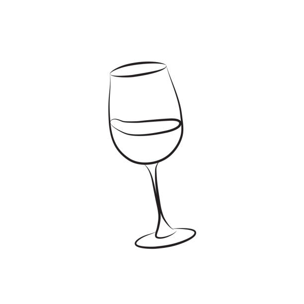 illustrations, cliparts, dessins animés et icônes de verre de vin éclaboussé d’art au trait. le dessin au trait d’un verre avec de l’alcool est incliné, le liquide se renverse - martini glass wineglass wine bottle glass