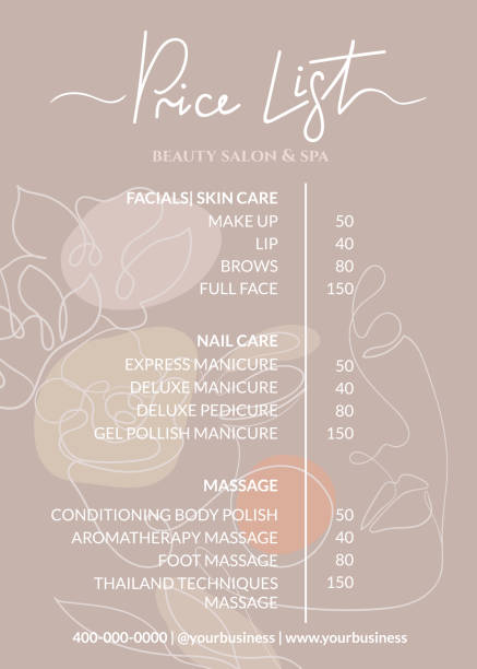 illustrations, cliparts, dessins animés et icônes de liste de prix pour un salon de beauté, un salon de massage ou un nails art. petite entreprise de soins de beauté et de beauté - price list