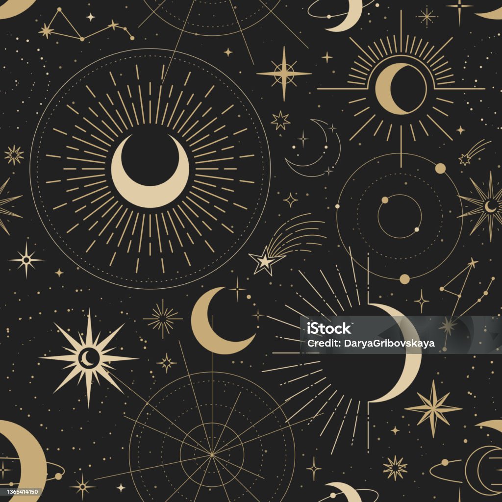 Magic Seamless Vector Pattern With Sun Constellations Moons And Stars ...